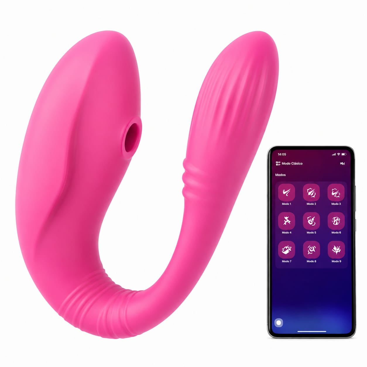 Vibrador Tipo U con Control APP  Succión y Vibración Dual