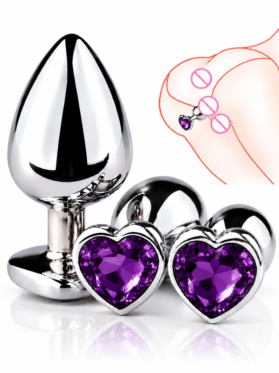 Plug Anal de Acero Quirúrgico con Joya en Forma de Corazón – 3 Tamaños