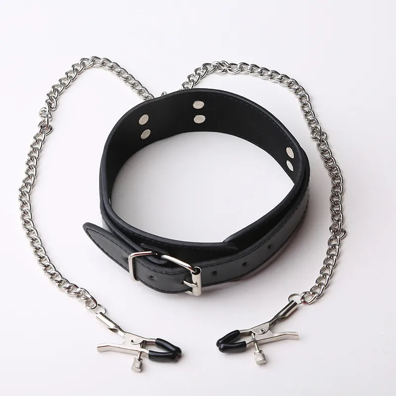 Collar BDSM con pinzas para pezones y cadena ajustable