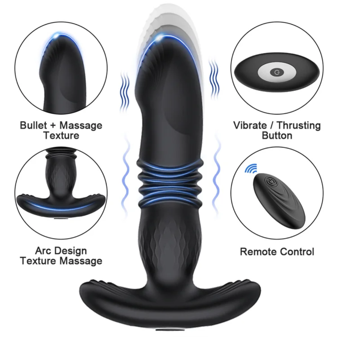 Masajeador de Próstata Masculino Plug Anal Vibrador Telescópico con Control Remoto