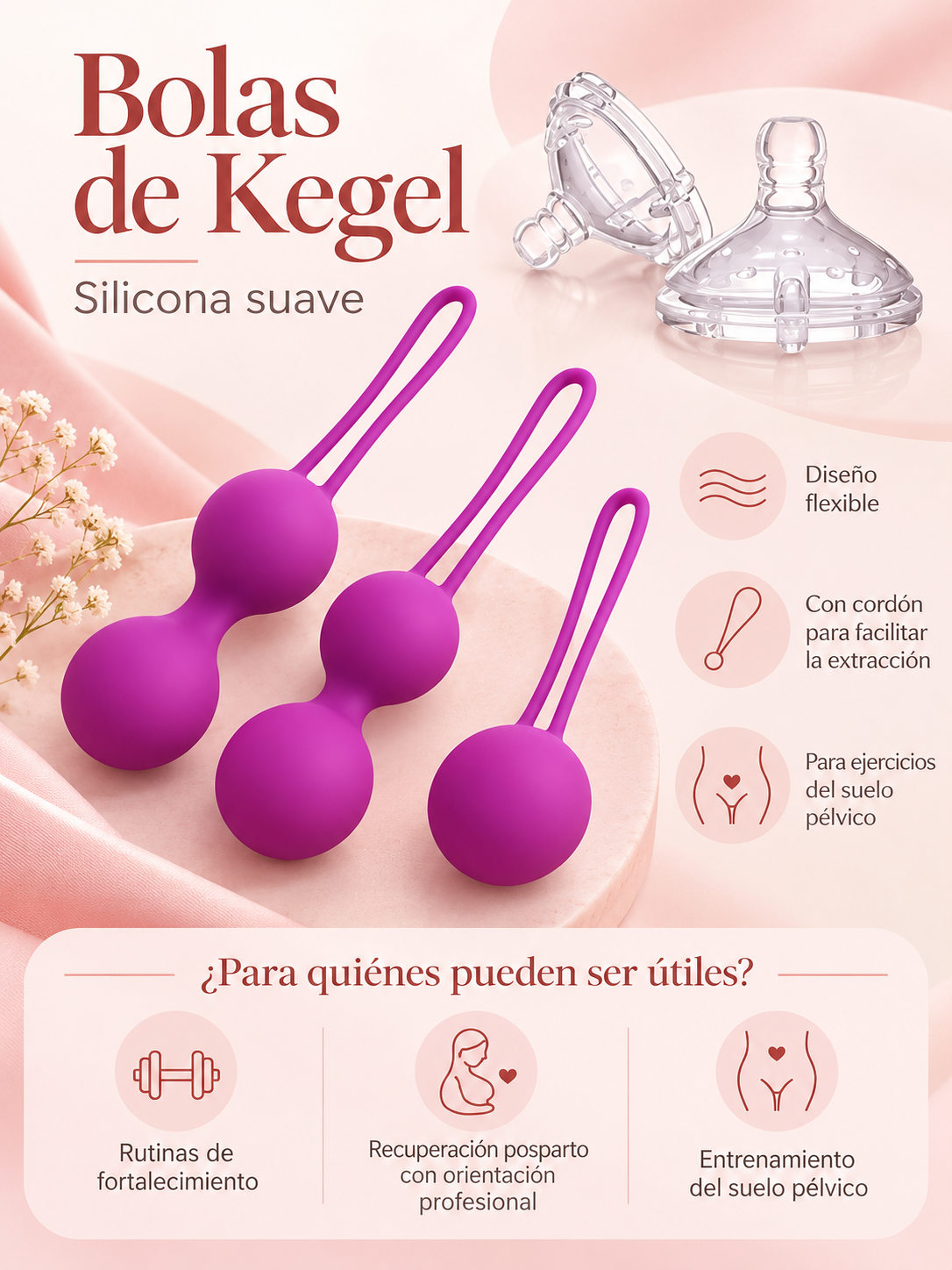 Set de Bolas Chinas de Silicona - Entrenamiento de Suelo Pélvico (3 Niveles Progresivos)