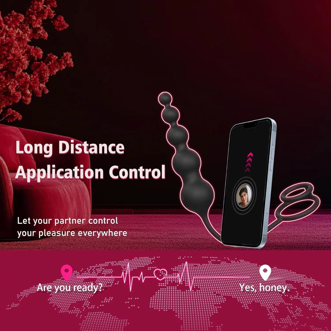 Plug Anal Vibrador con Cuentas y Anillo para el Pene, App y Control Remoto