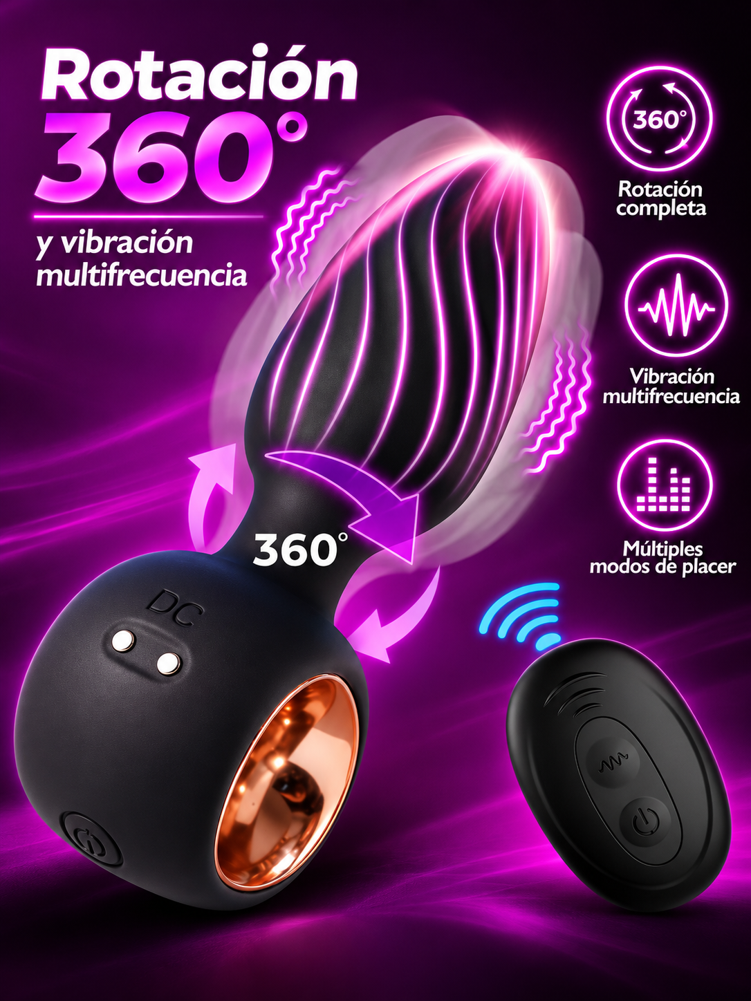 Plug Anal Rotativo 360° con 9 Modos de Vibración