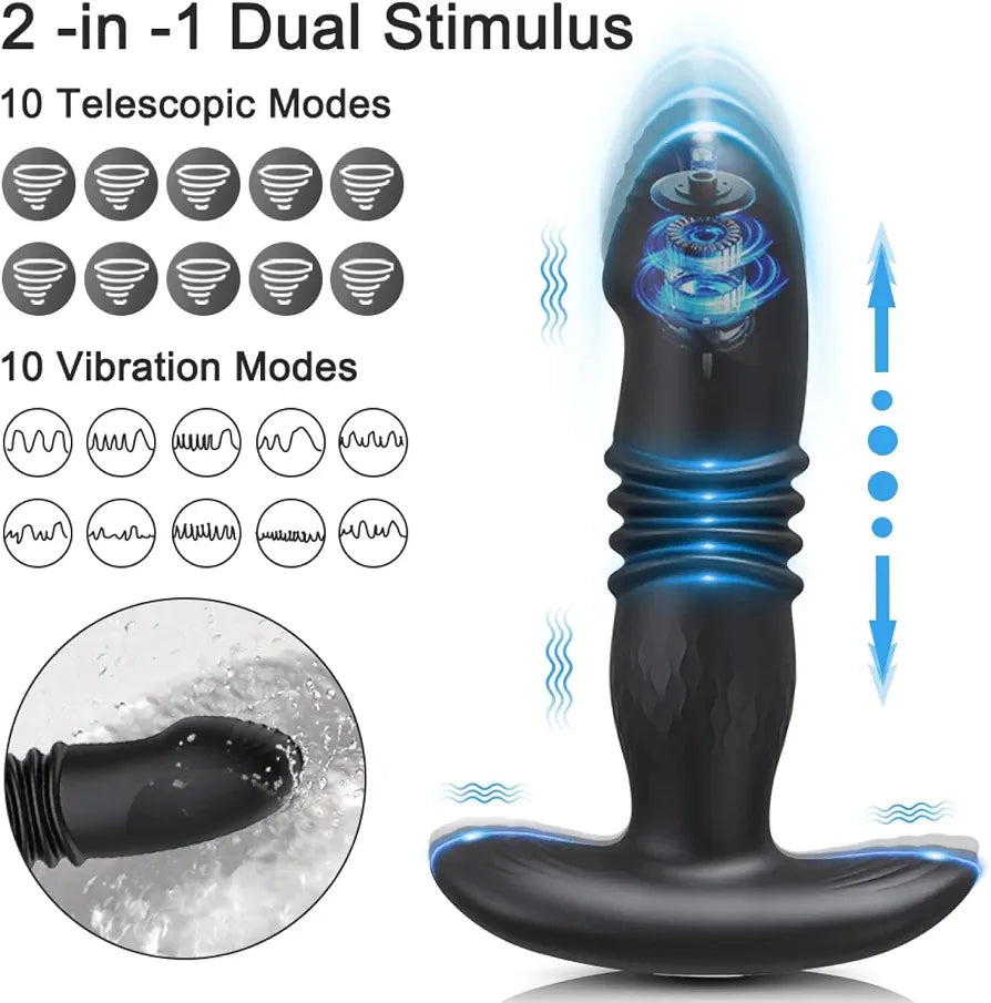 Masajeador de Próstata Masculino Plug Anal Vibrador Telescópico Control por App