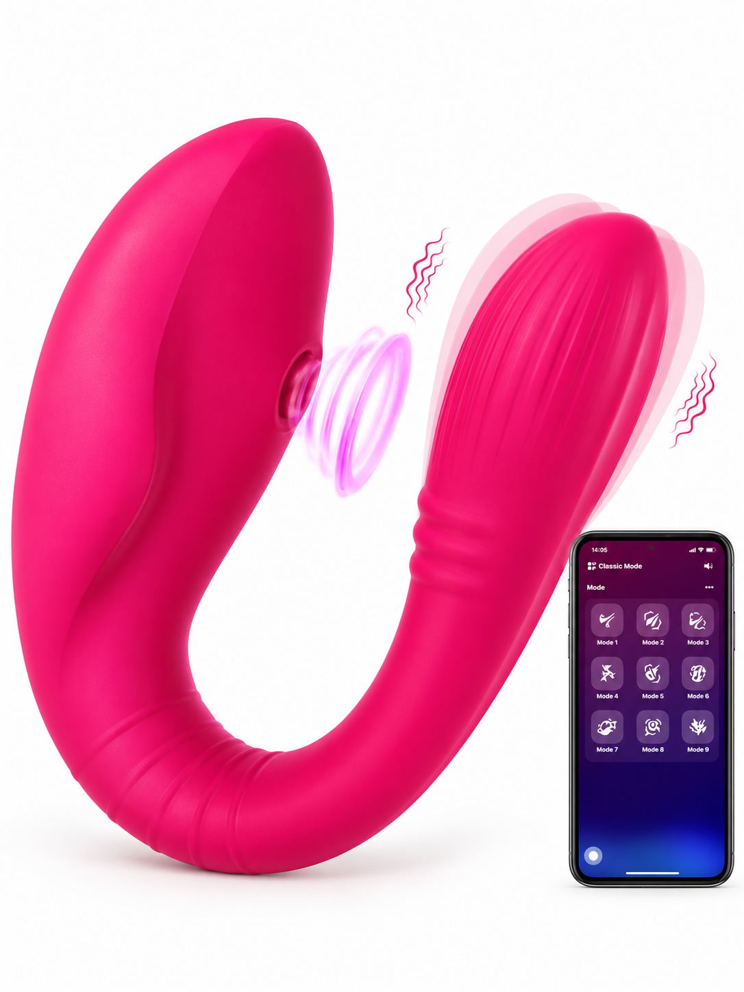 Vibrador Tipo U con Succión, Vibración y Control por App