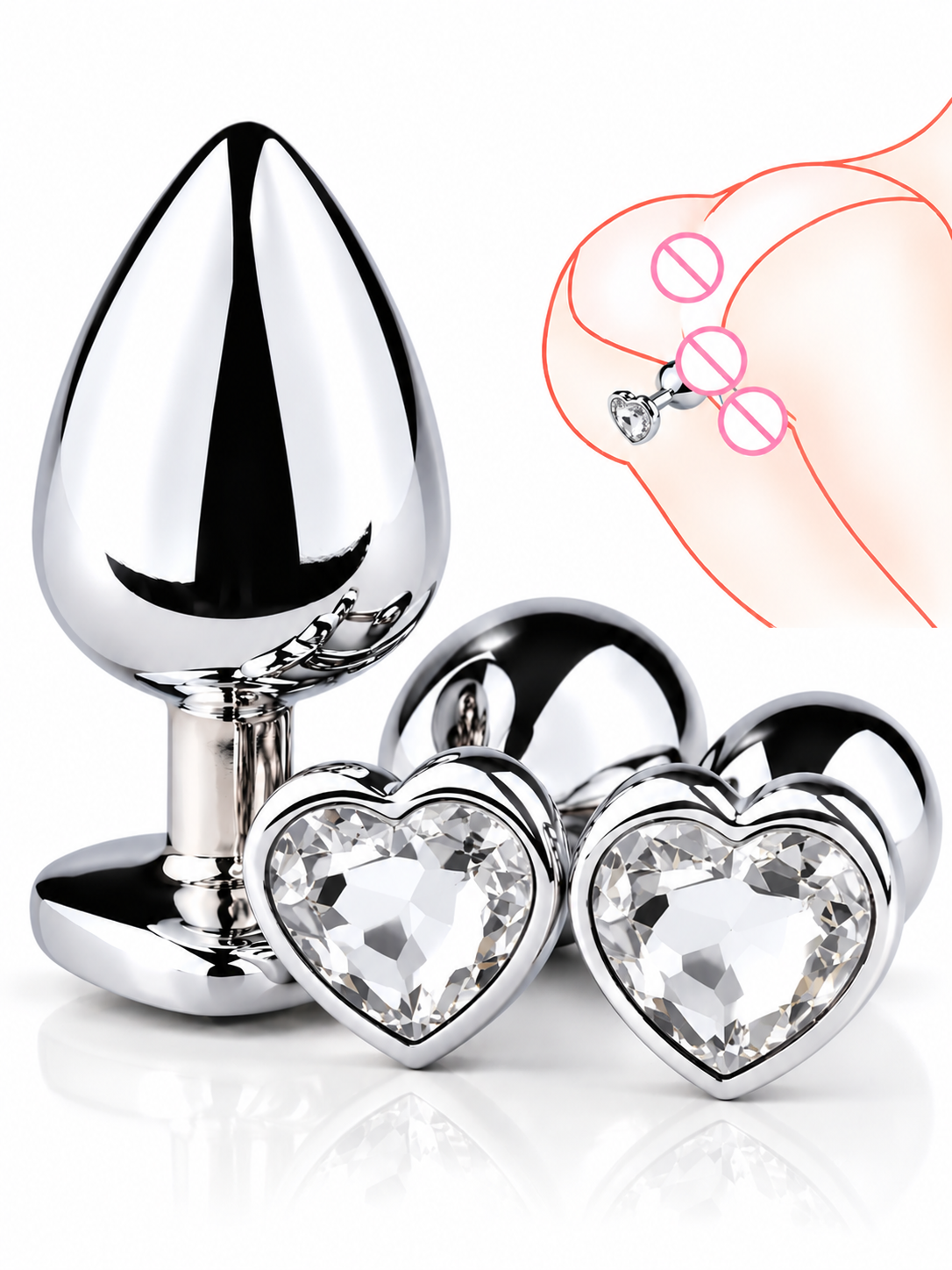 Plug Anal de Acero Quirúrgico con Joya en Forma de Corazón – 3 Tamaños