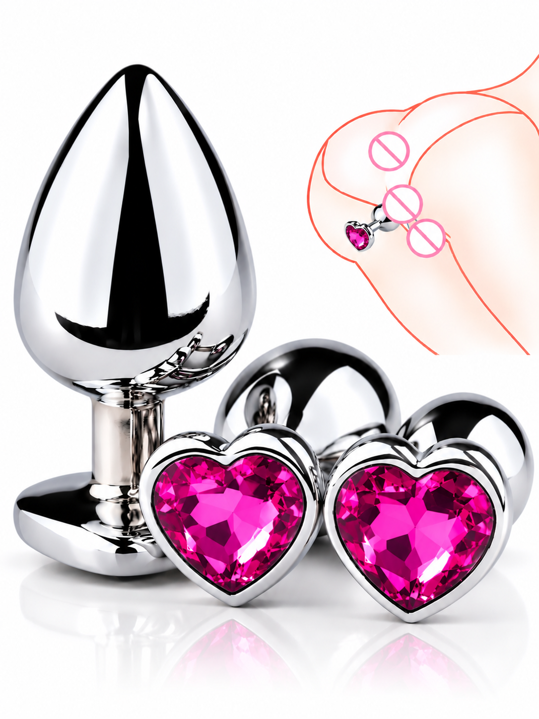Plug Anal de Acero Quirúrgico con Joya en Forma de Corazón – 3 Tamaños