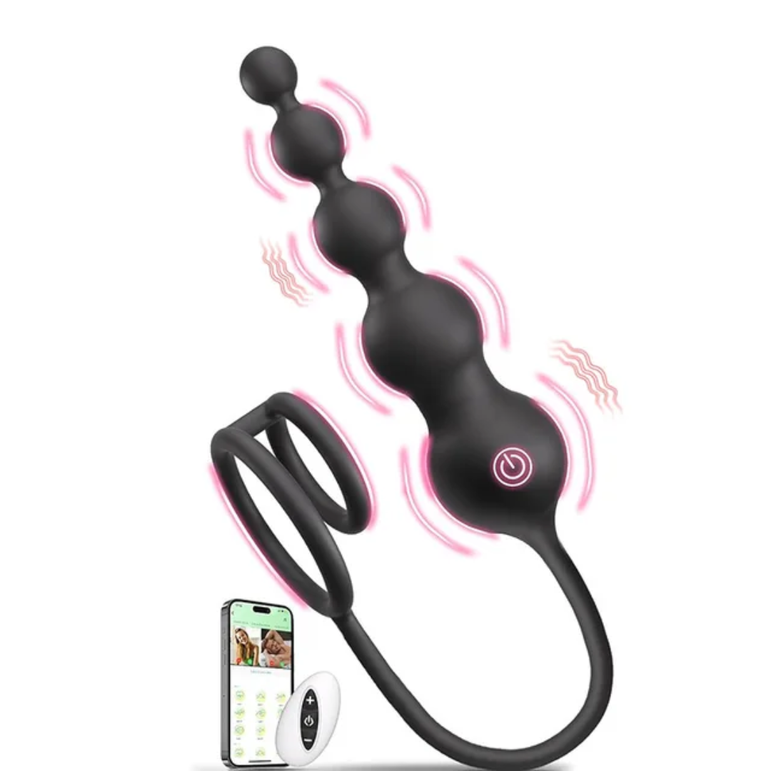 Plug Anal Vibrador con Cuentas y Anillo para el Pene, App y Control Remoto