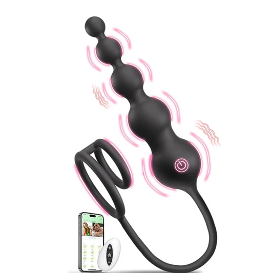 Plug Anal Vibrador con Cuentas y Anillo para el Pene, App y Control Remoto