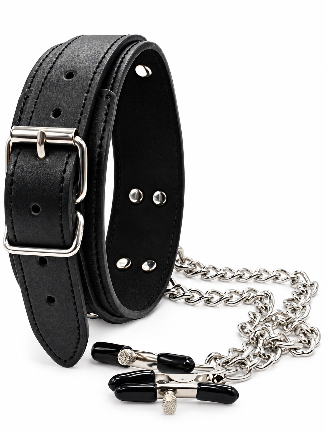 Collar BDSM con Pinzas para Pezones y Cadena Ajustable