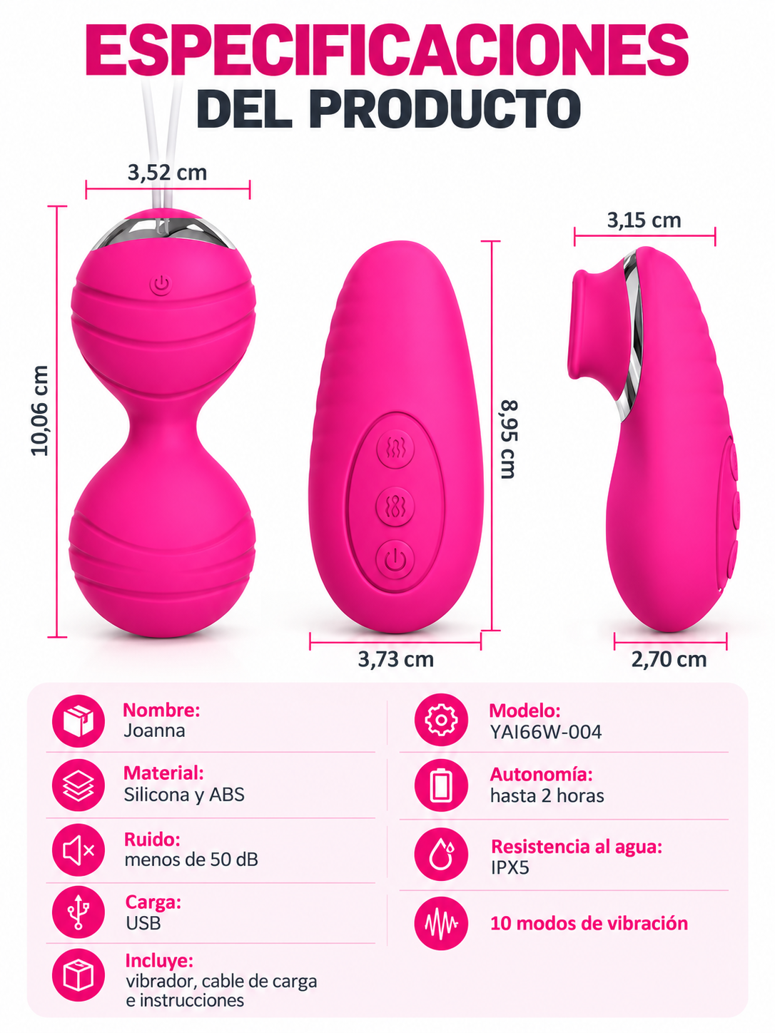 Bola de Kegel Vibradora con Doble Estimulación y Control Remoto