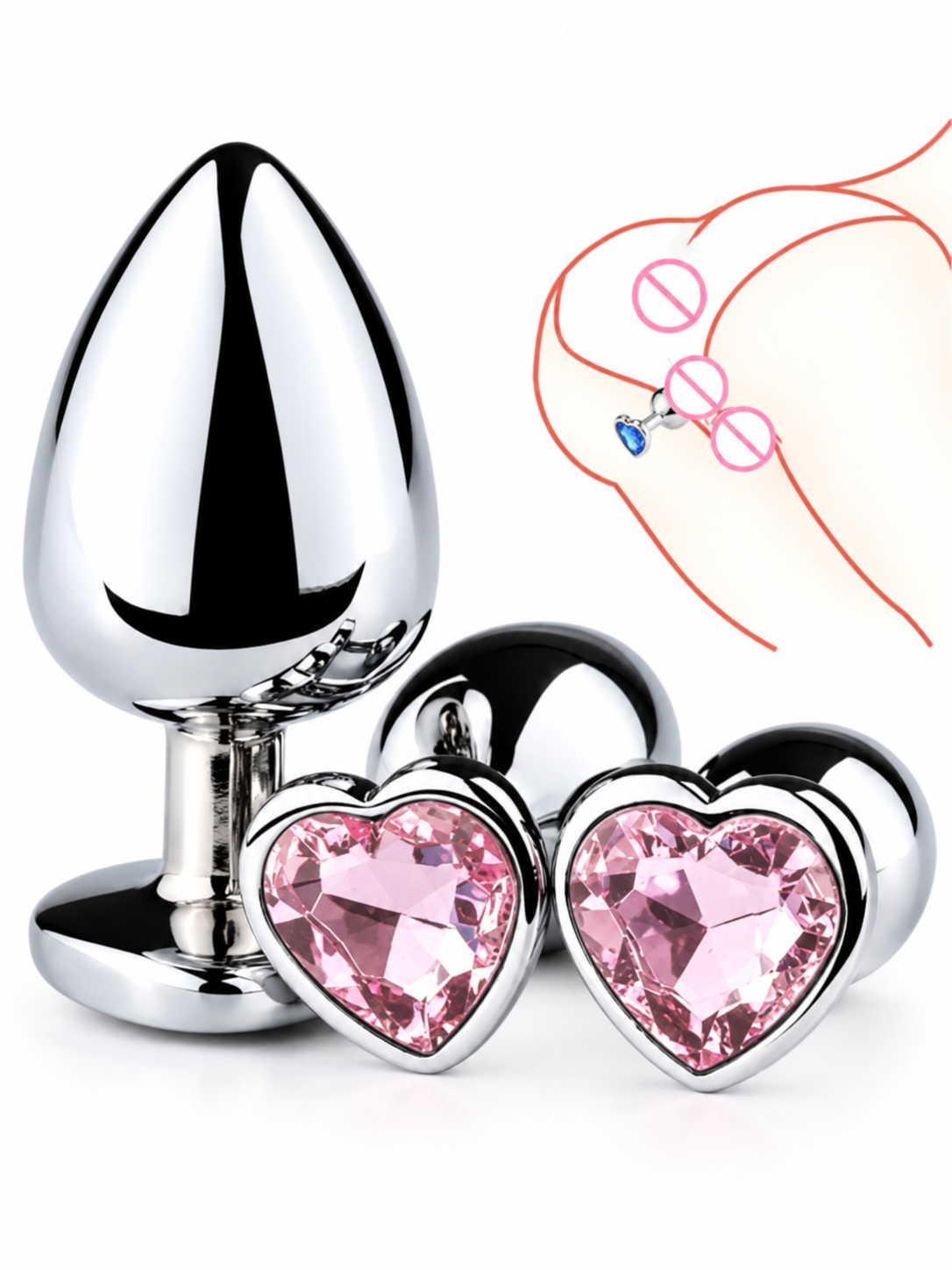 Plug Anal de Acero Quirúrgico con Joya en Forma de Corazón – 3 Tamaños