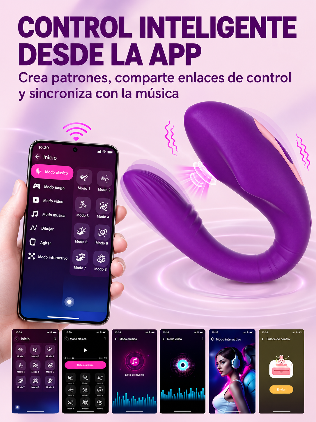 Vibrador Tipo U con Succión, Vibración y Control por App