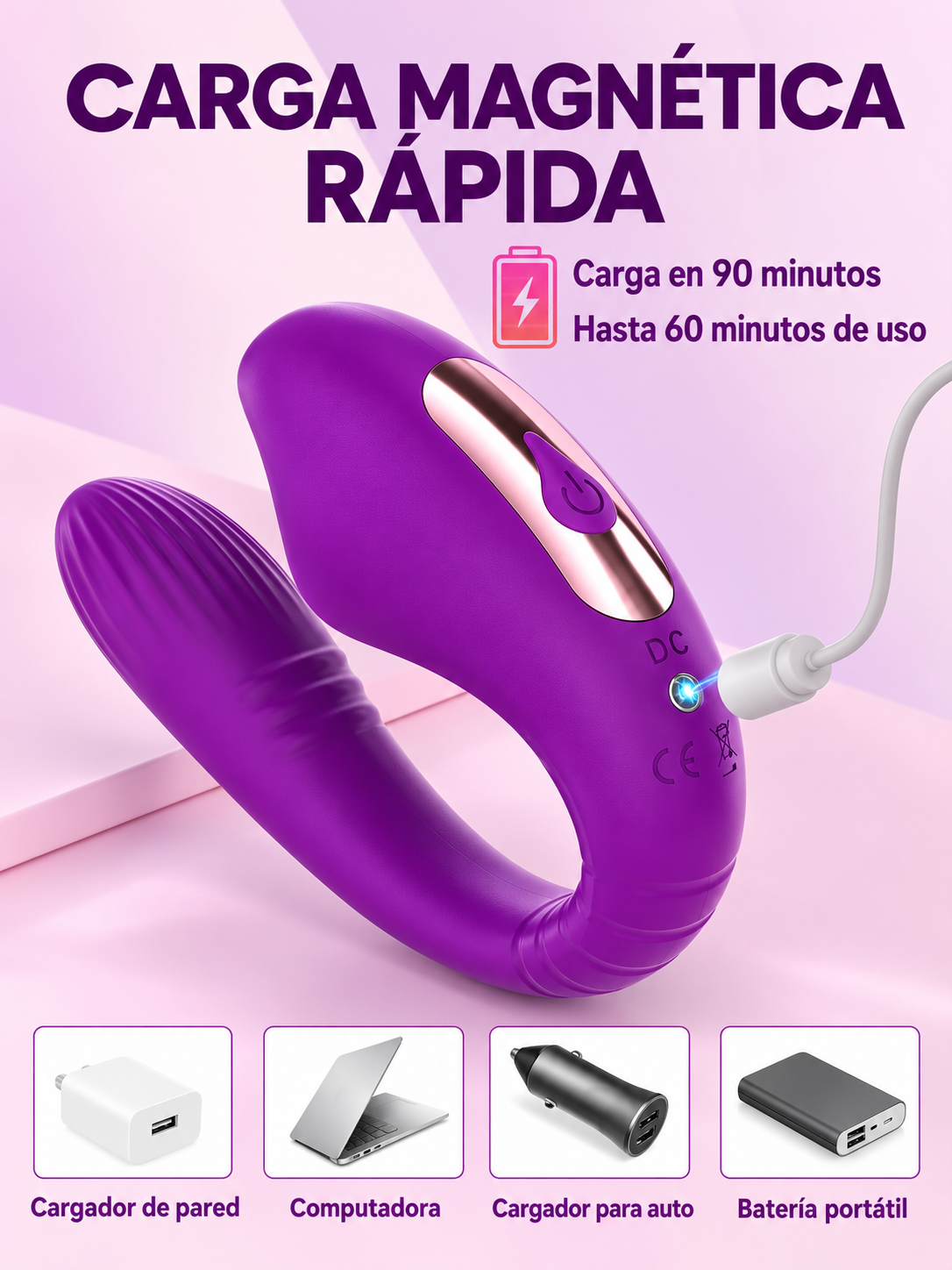 Vibrador Tipo U con Succión, Vibración y Control por App