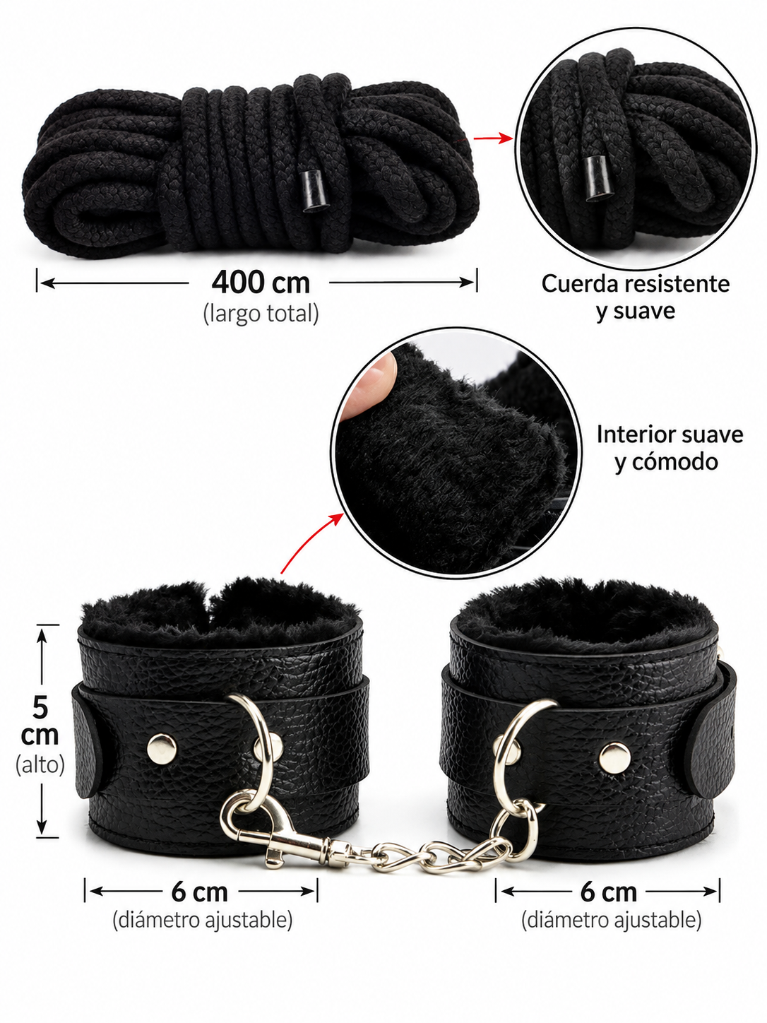 Kit BDSM 8 Piezas Bondage Ajustable