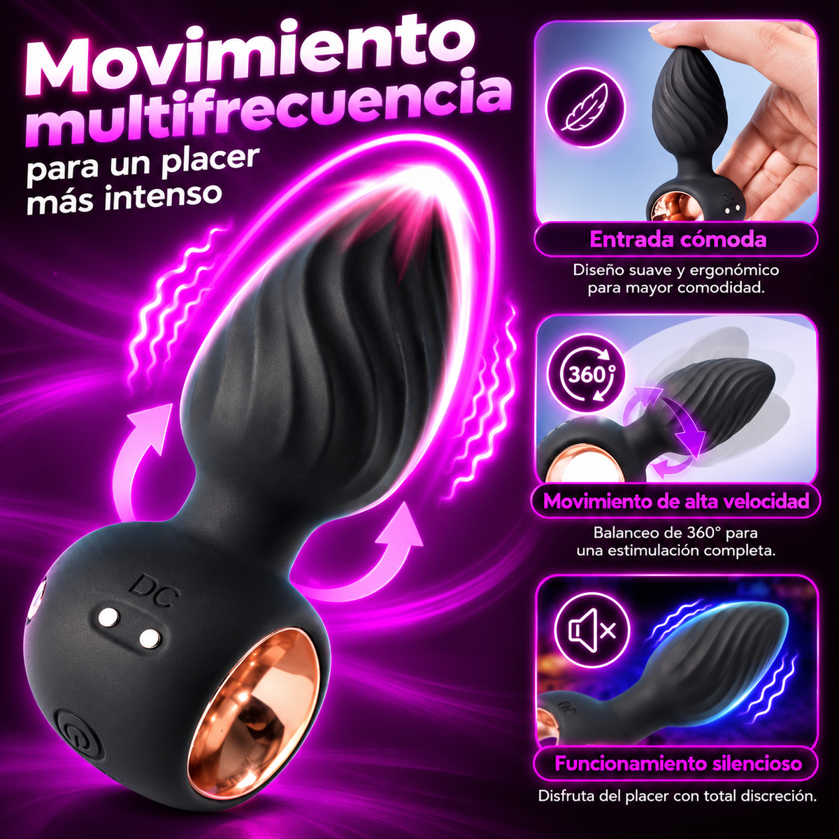 Plug Anal Rotativo 360° con 9 Modos de Vibración