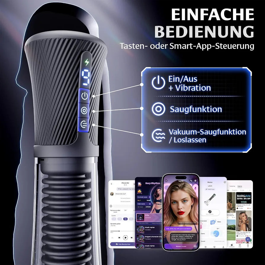 LACH Masturbador automático inteligente 4 en 1 con succión, vacío, vibración y app