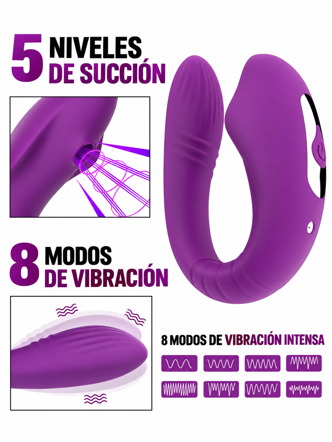 Vibrador en U con Succión Dual y Control Remoto