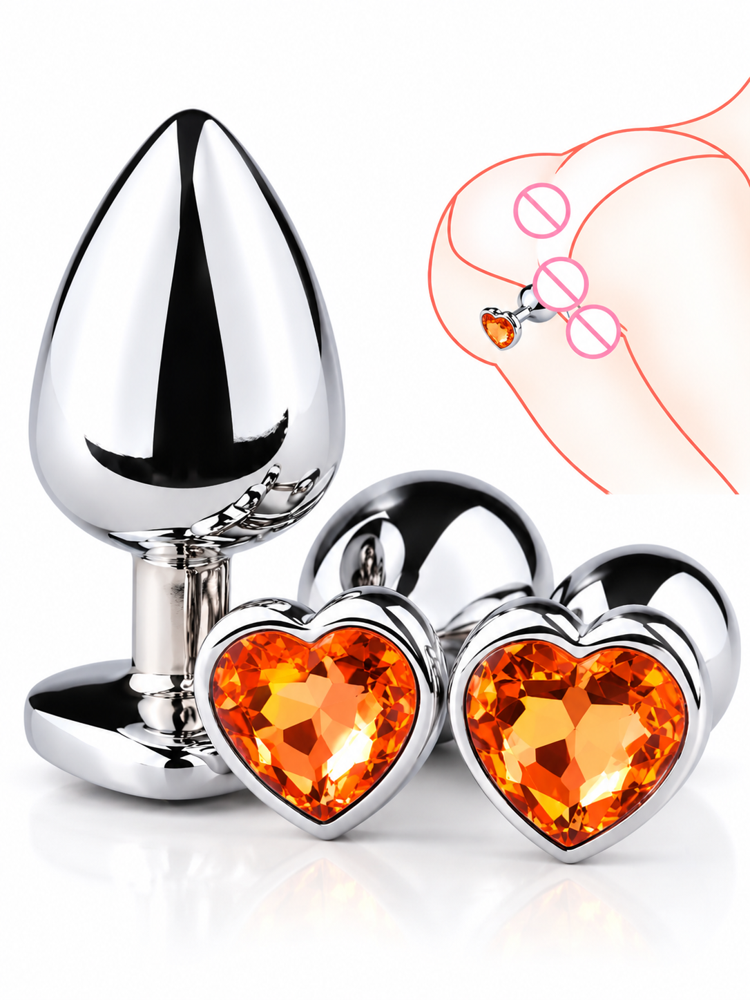 Plug Anal de Acero Quirúrgico con Joya en Forma de Corazón – 3 Tamaños