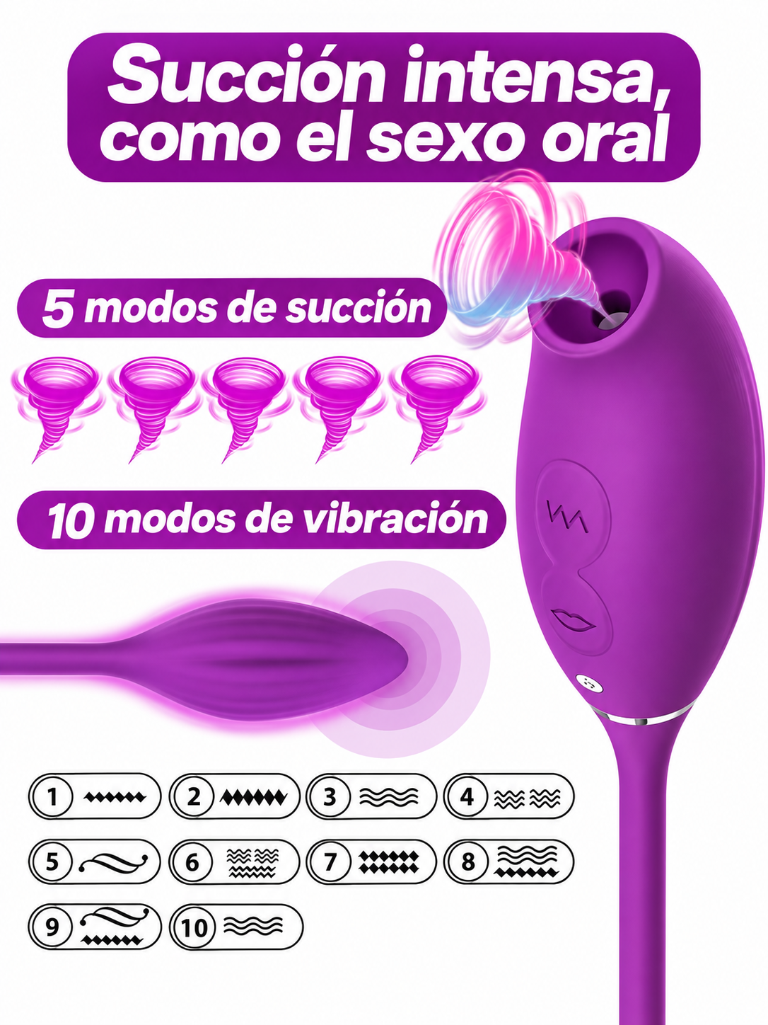 Vibrador Punto G 10 Vibraciones y 5 Modos de Succión