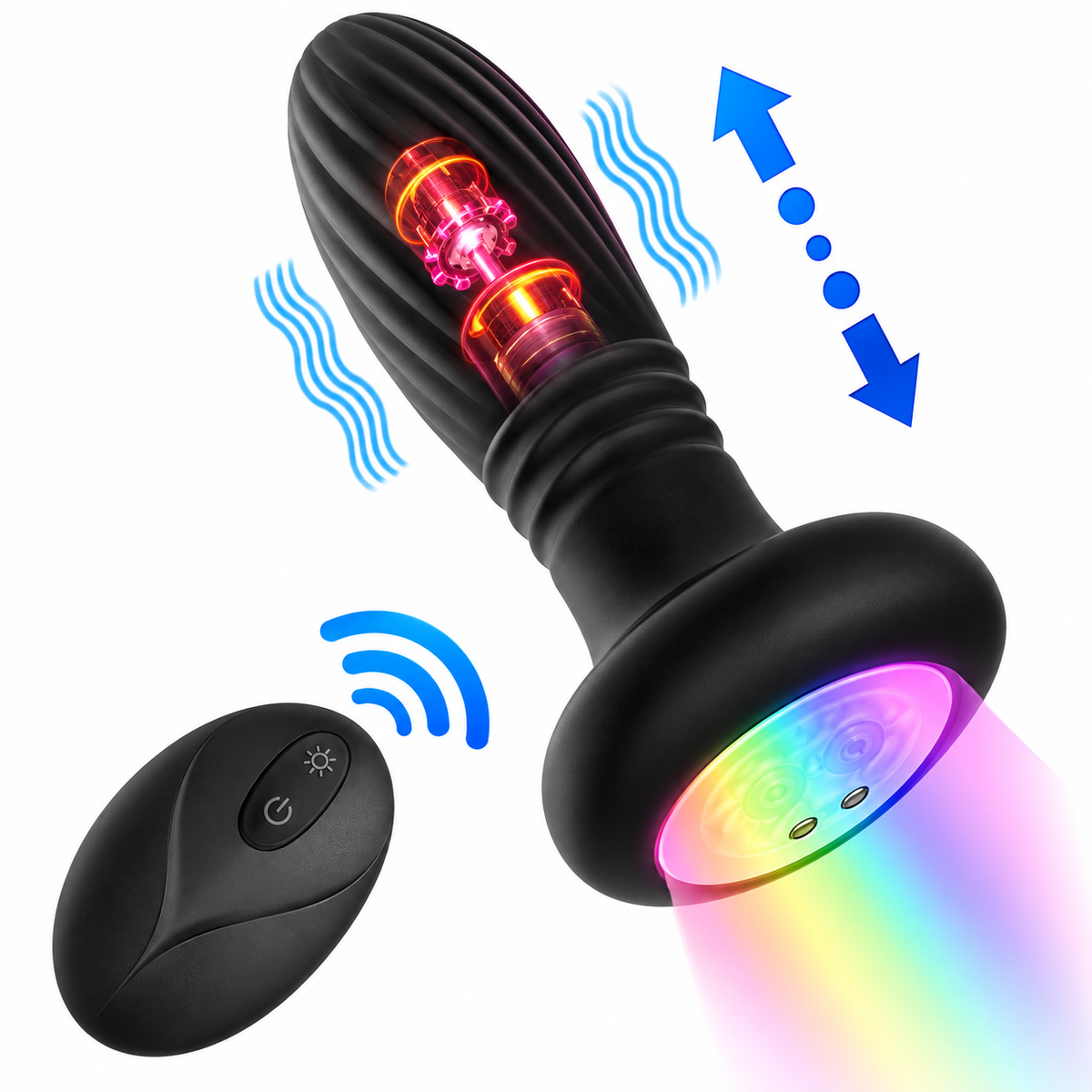 Masajeador de Próstata, Plug Anal Telescópico con Luz LED y Control Remoto