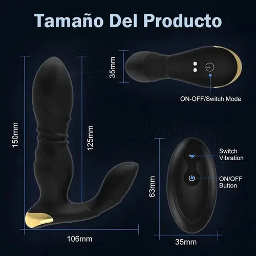 MASAJEADOR DE PRÓSTATA CON DOBLE MOTOR, MOVIMIENTO TELESCÓPICO Y CONTROL REMOTO