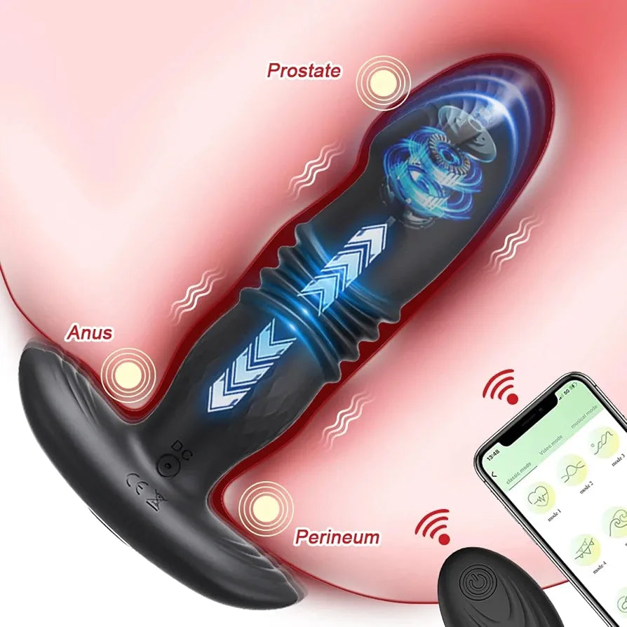 Masajeador de Próstata Masculino Plug Anal Vibrador Telescópico Control por App