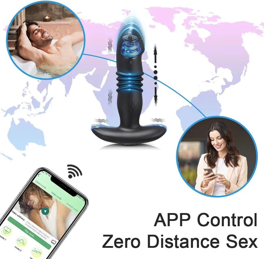 Masajeador de Próstata Masculino Plug Anal Vibrador Telescópico Control por App