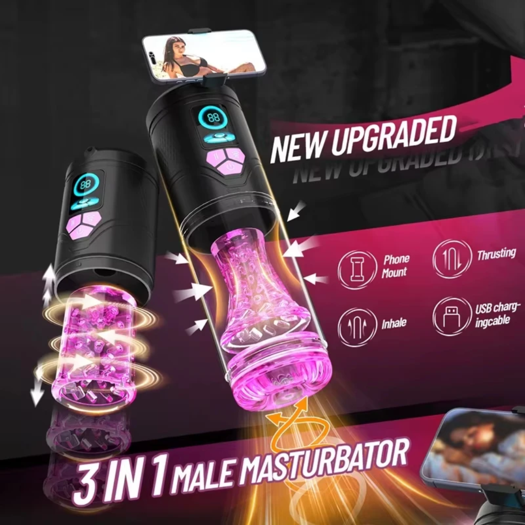 Masturbador Masculino Automático 3 en 1 con Soporte para Celular
