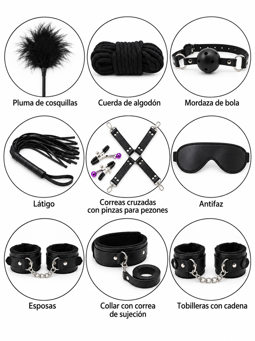 Kit BDSM Ajustable de 11 Piezas Pluma Estimuladora