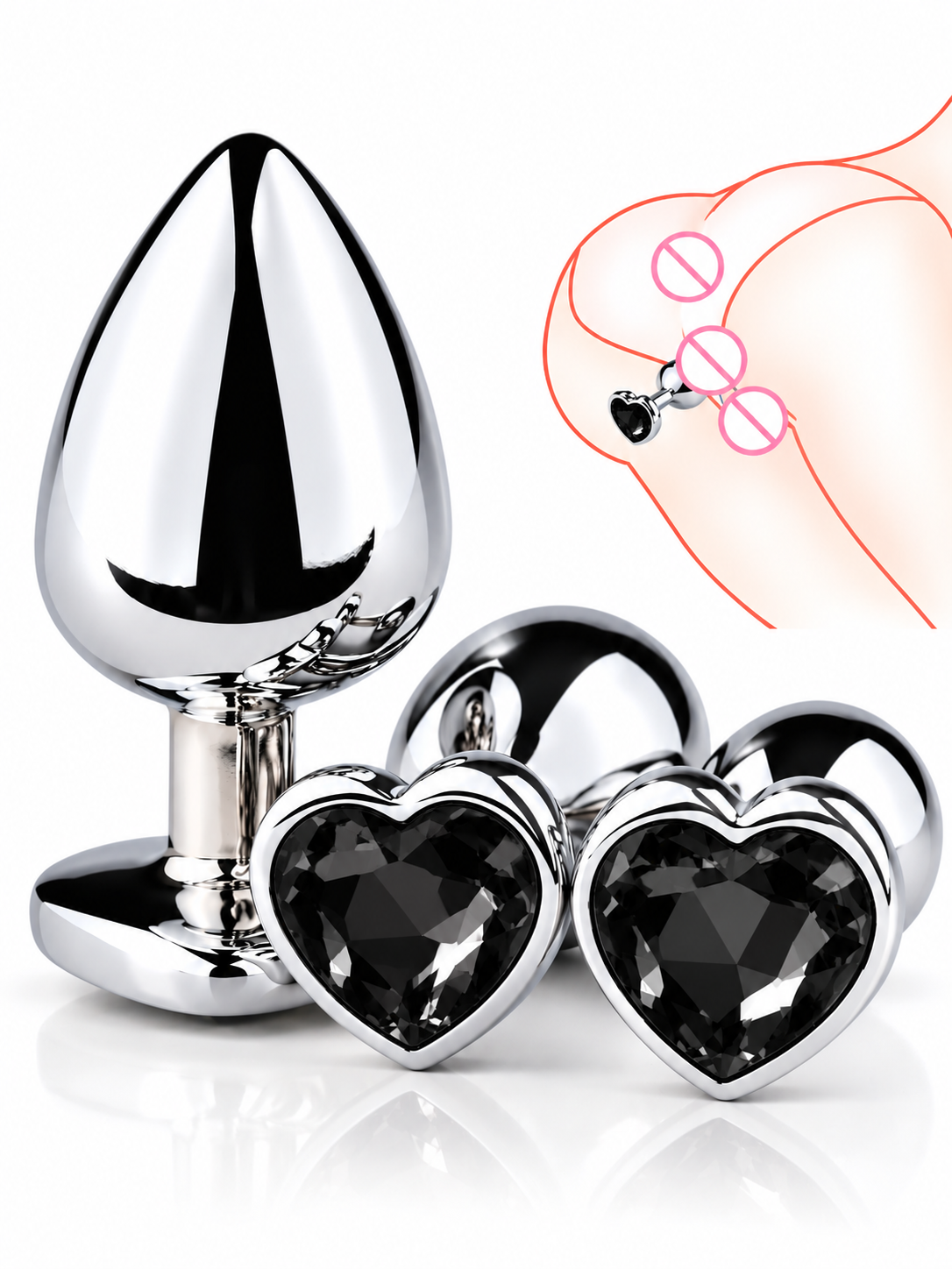 Plug Anal de Acero Quirúrgico con Joya en Forma de Corazón – 3 Tamaños