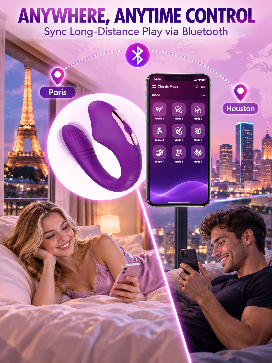 Vibrador Tipo U con Succión, Vibración y Control por App