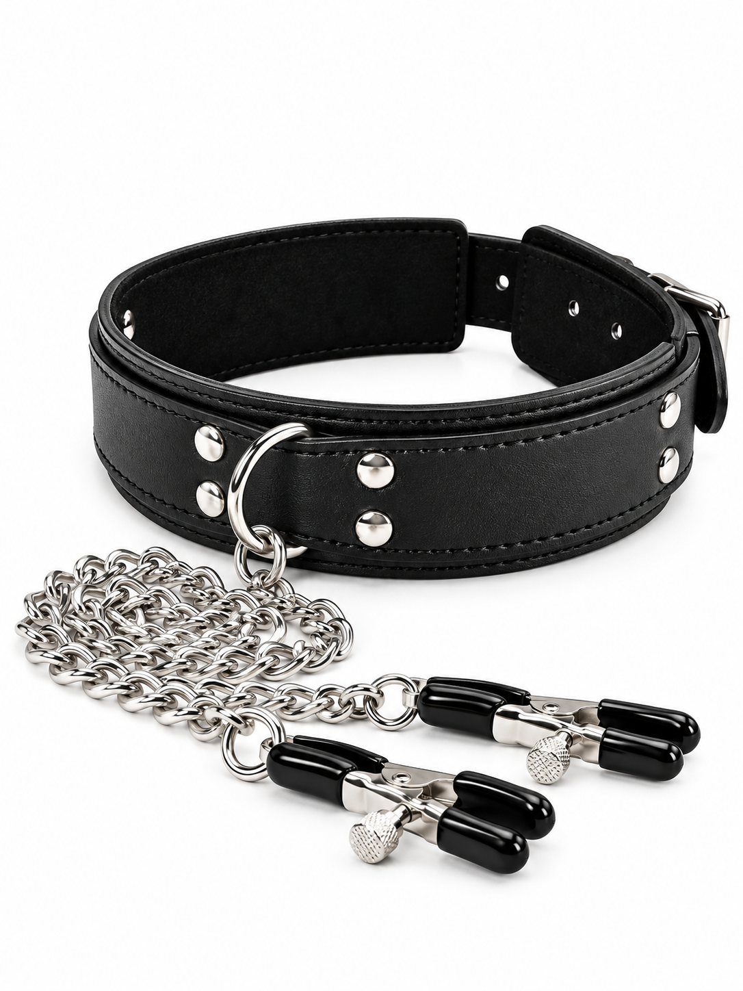 Collar BDSM con Pinzas para Pezones y Cadena Ajustable