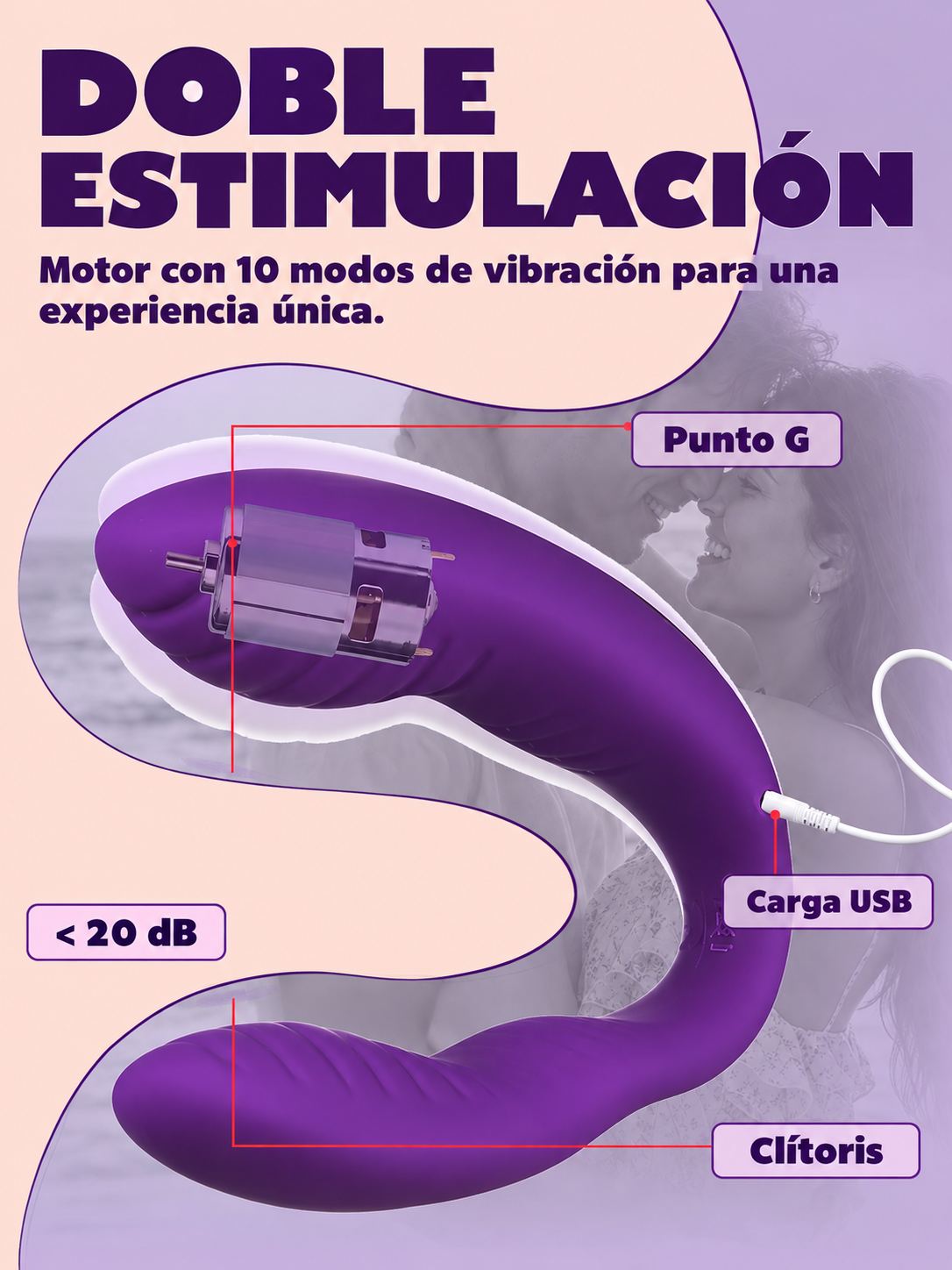 NANA Vibrador Tipo U Doble Punto G y Clítoris 10 Modos