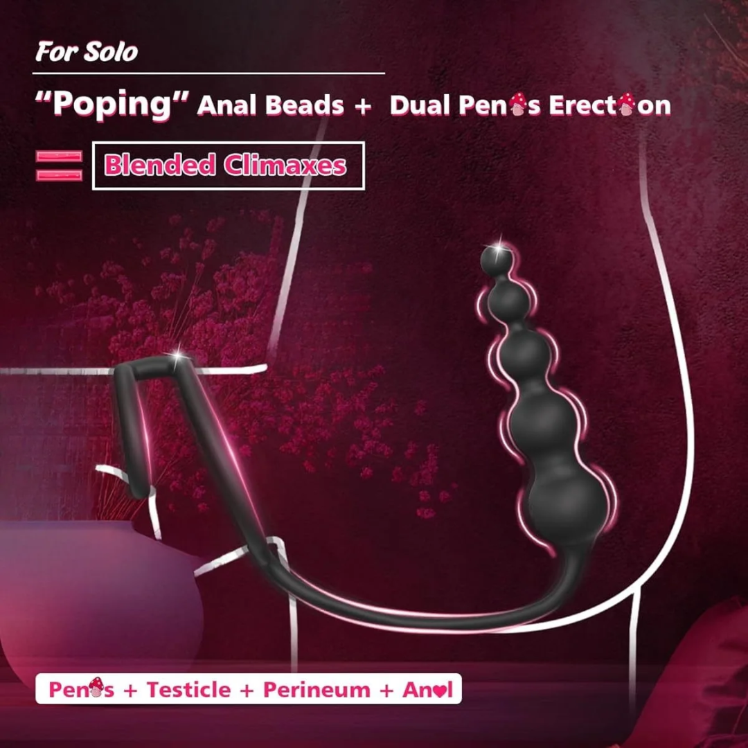 Plug Anal Vibrador con Cuentas y Anillo para el Pene, App y Control Remoto