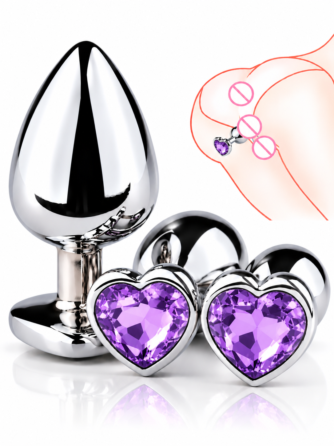 Plug Anal de Acero Quirúrgico con Joya en Forma de Corazón – 3 Tamaños