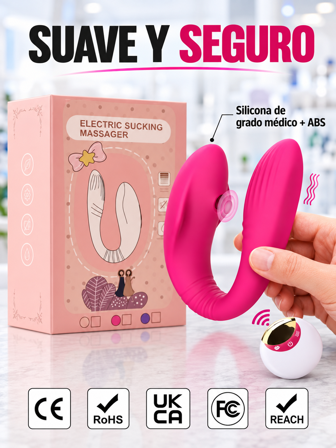 Vibrador en U con Succión Dual y Control Remoto