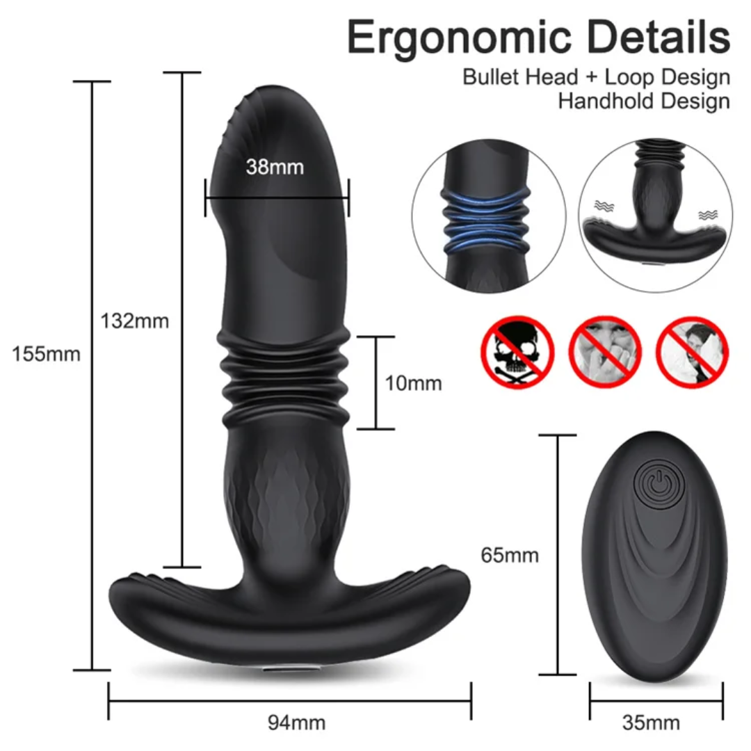 Masajeador de Próstata Masculino Plug Anal Vibrador Telescópico con Control Remoto