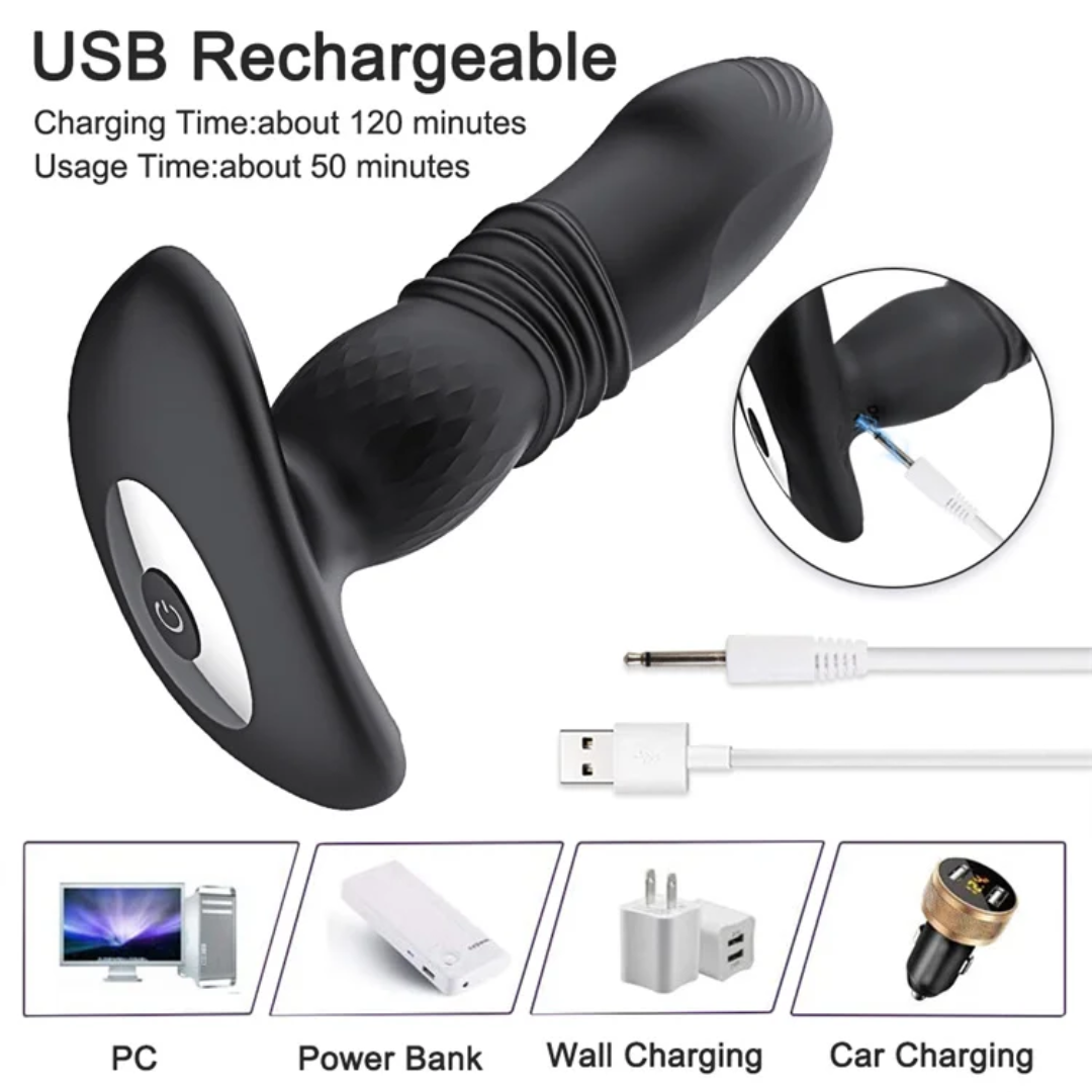 Masajeador de Próstata Masculino Plug Anal Vibrador Telescópico con Control Remoto