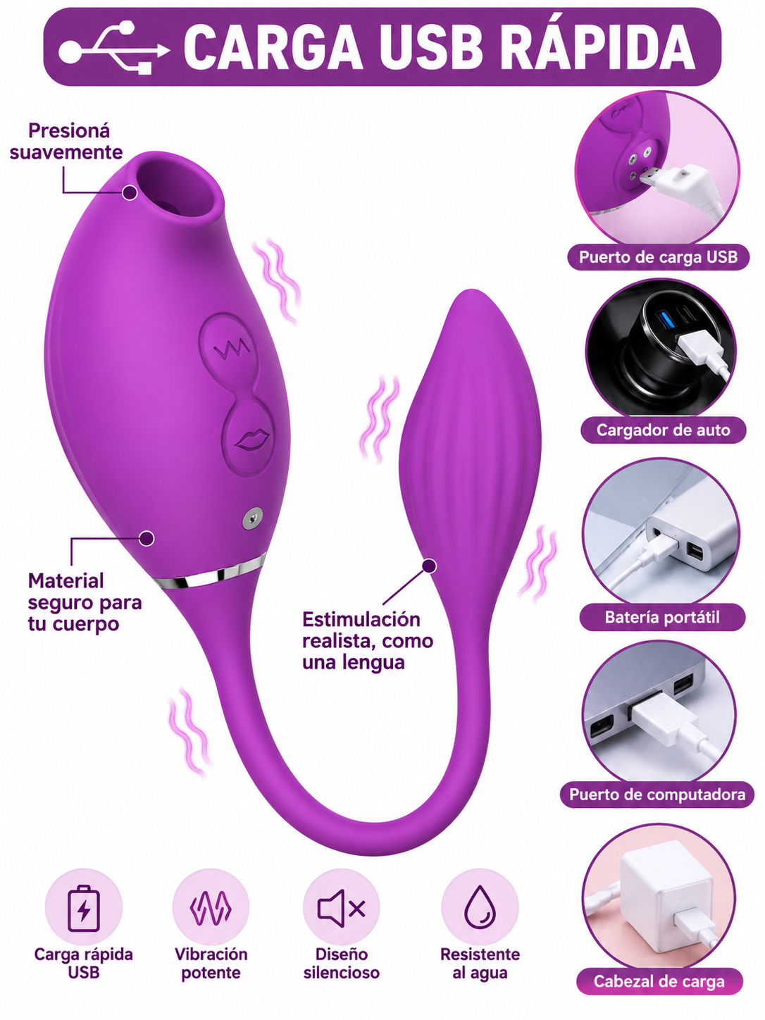Vibrador Punto G 10 Vibraciones y 5 Modos de Succión
