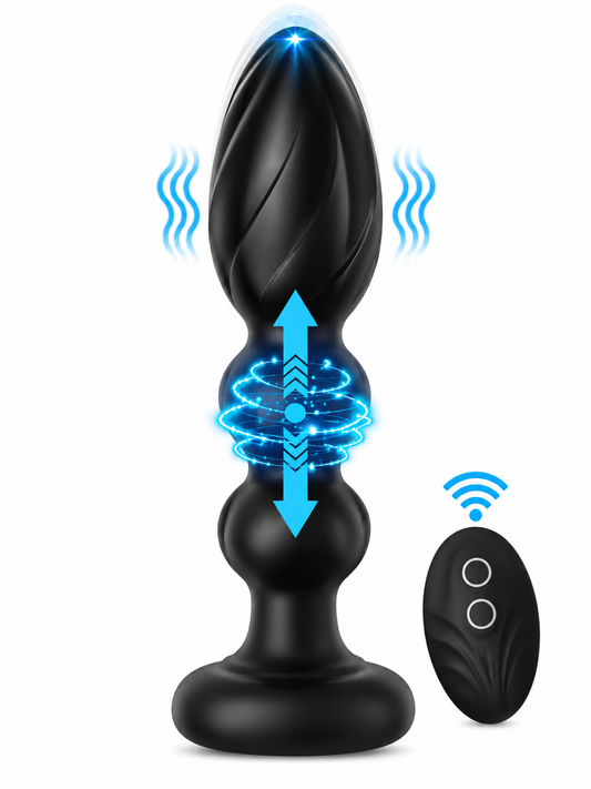 Masajeador de Próstata Anal 2 en 1 con Vibración, Movimiento Telescópico y Control Remoto
